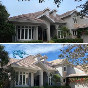 Image of a home that has just been cleaned using soft washing services by Green Turtle Soft Wash